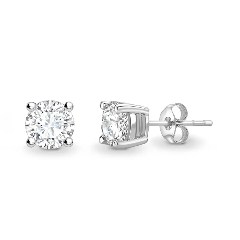 Simple Rose Gold Hoops-ROUND BRILLIANT DIAMOND SOLITAIRE BASKET SETTING STUD EARRINGS