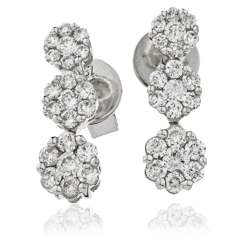 Pearl Drop Earrings-DIAMOND CLUSTER DROP EARRINGS IN 18K WHITE