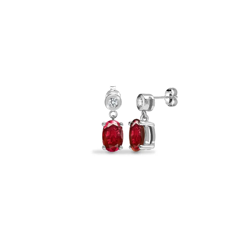 Floral Earrings for Women-RUBY DROP EARRINGS IN 18K WHITE GOLD