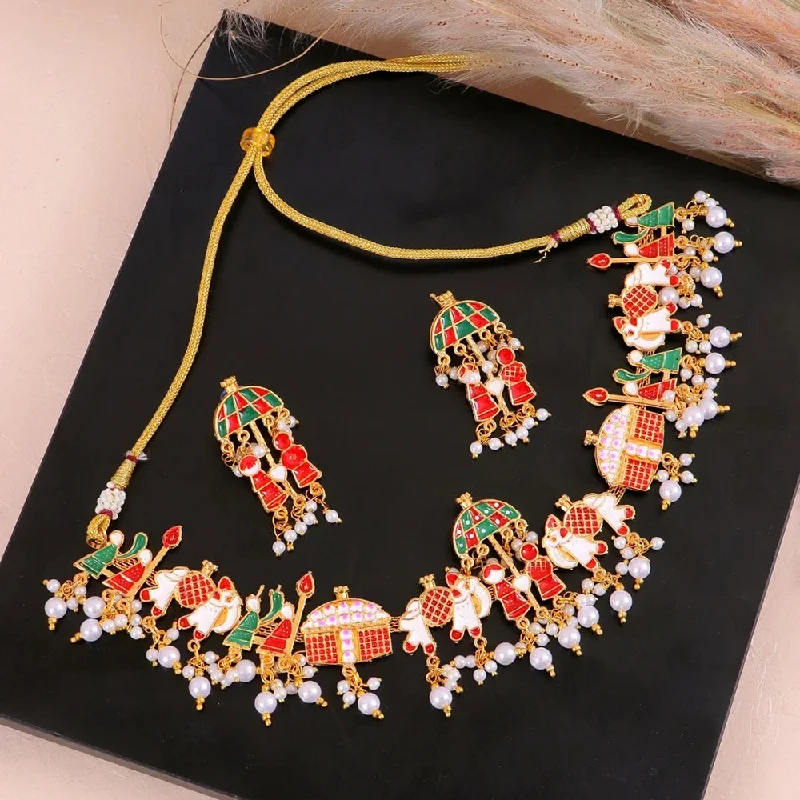 Fashionable Necklaces for Women-H K Fashion Gold Plated Meenakari Doli Barat Necklace Set