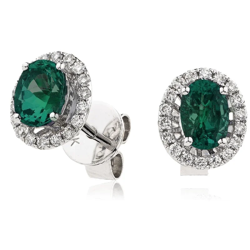 Classic Silver Earrings-EMERALD HALO STUD EARRINGS