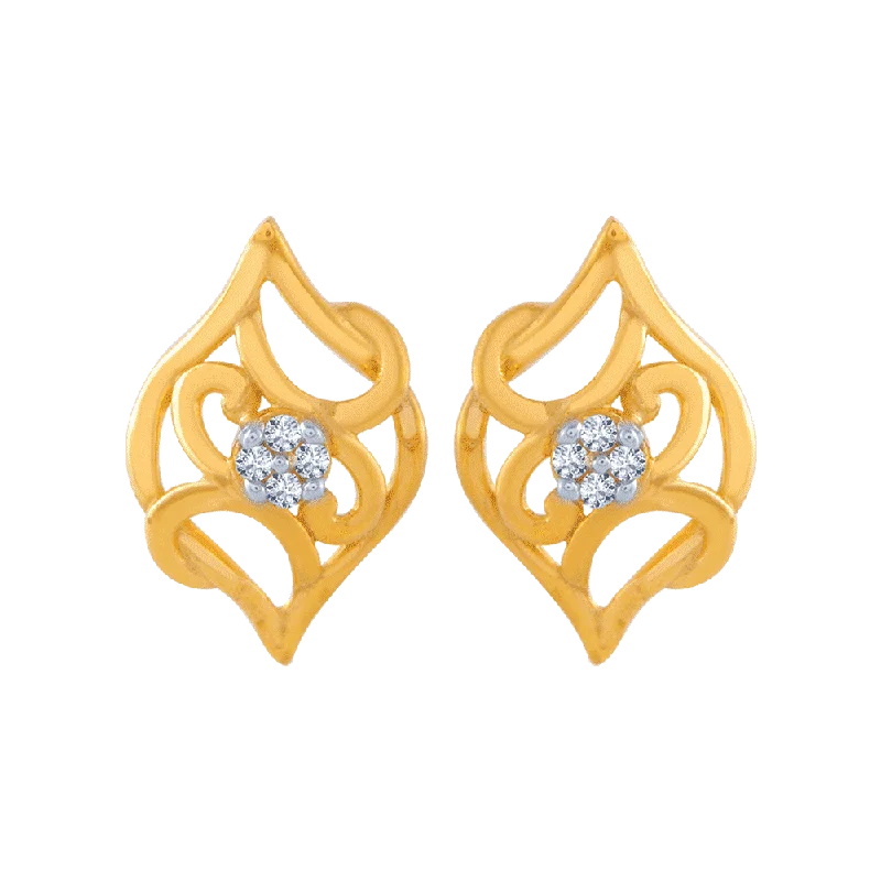 Trendy Earrings for Teens-14KT (585) Yellow Gold And American Diamond Stud Earrings For Women