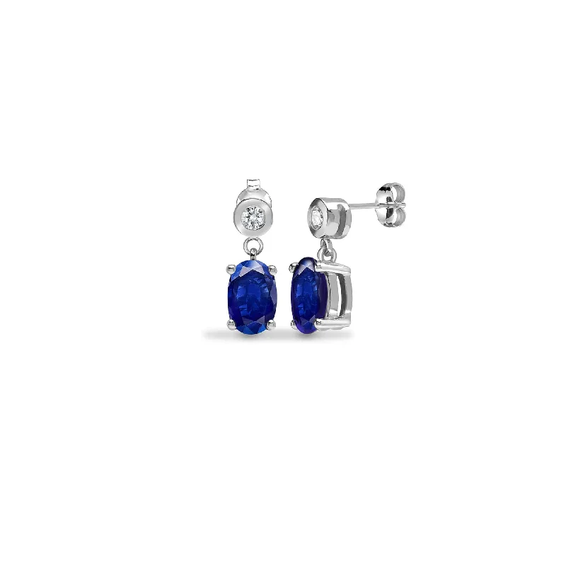 Chic Dangle Earrings-SAPPHIRE DROP EARRINGS IN 9K WHITE GOLD