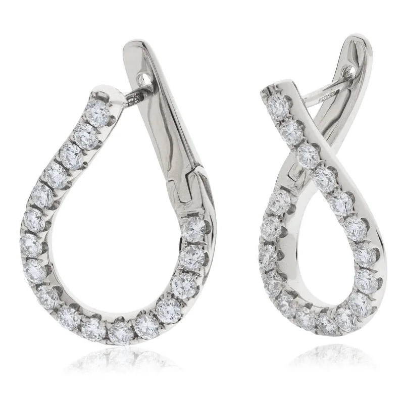 Simple Rose Gold Hoops-DIAMOND FANCY HOOP EARRINGS IN 18K WHITE GOLD