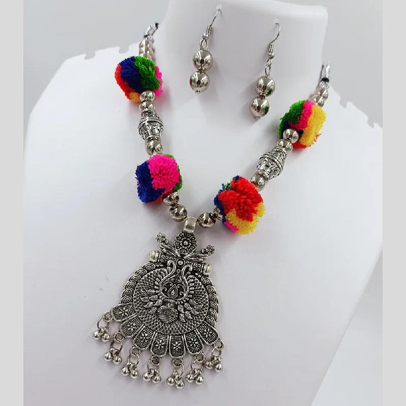 Colorful Crystal Necklaces-Kavita Art Oxidised Plated Navratri Special Pom Pom Necklace Set