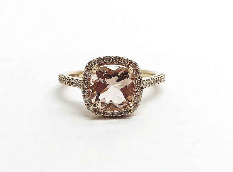 Designer Silver Rings-Cushion Cut Morganite Diamond Halo Cocktail Ring AD NO 2107