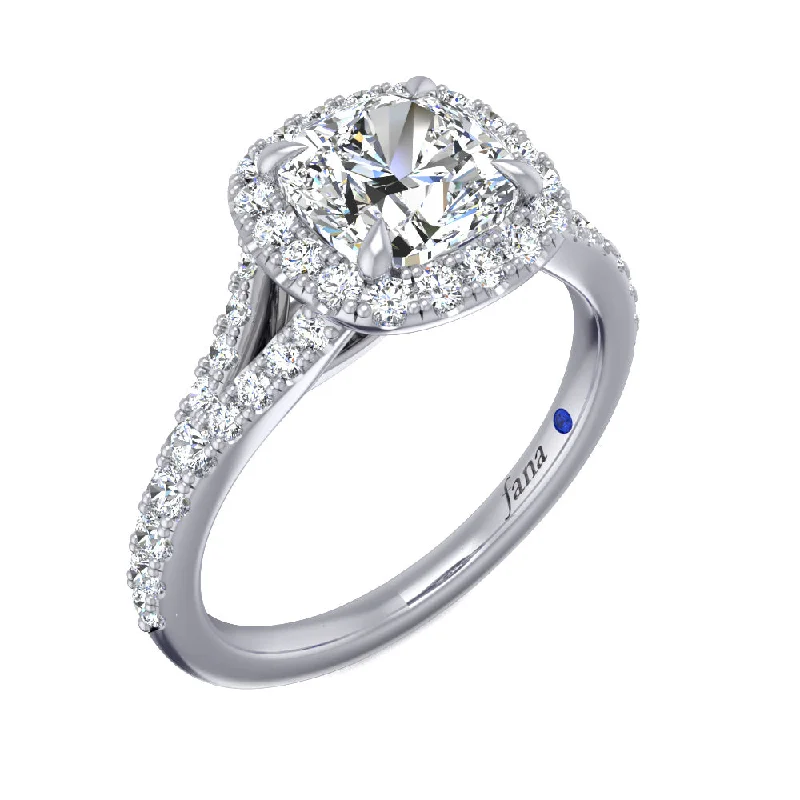 Sapphire Engagement Rings-Fana Subtle Split Band with Cushion Halo Engagement Ring