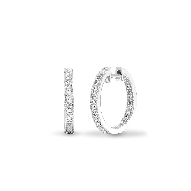 Natural Gemstone Earrings-DIAMOND HOOP EARRINGS IN 9K WHITE GOLD