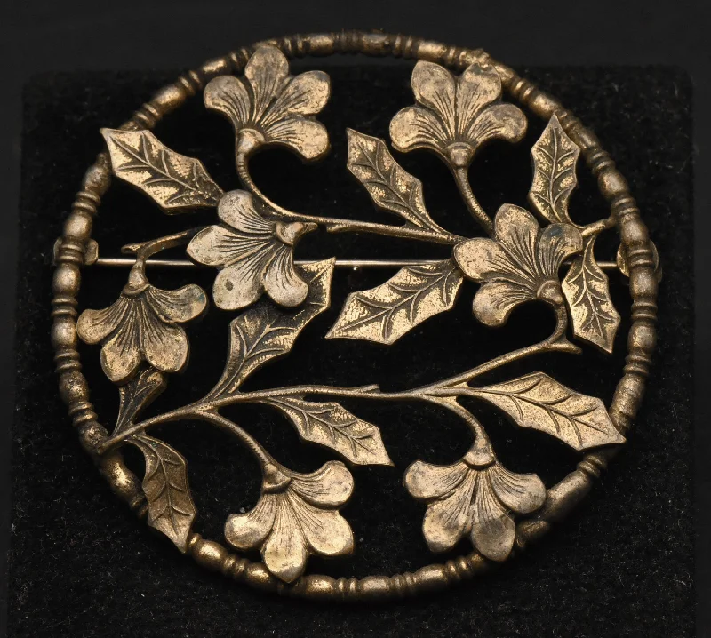 Vintage Brooch for Collectors-Vintage Handmade Brass Pierced Design Floral Brooch