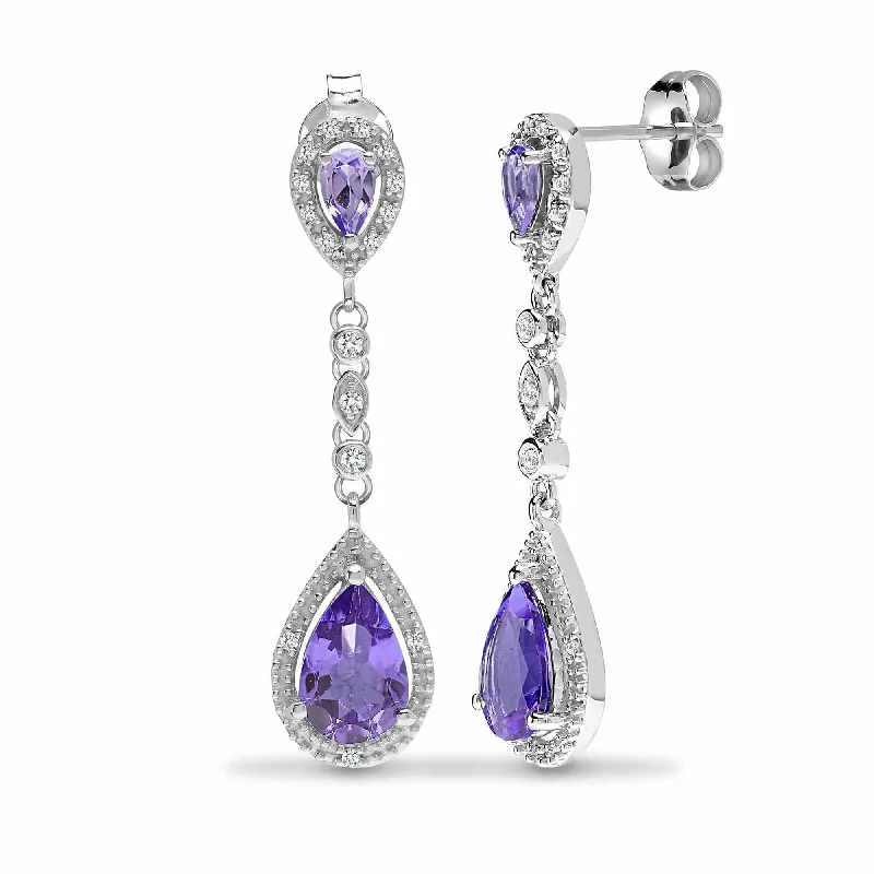 Small Silver Hoop Earrings-Amethyst Drop Earrings in 9k White Gold