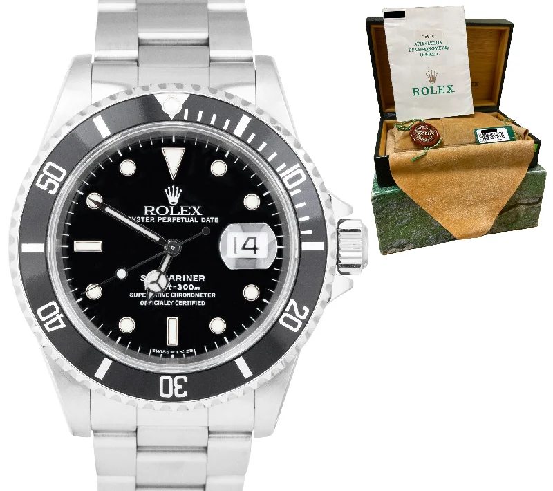 Digital Watches for Kids with Fun Features-1998 Rolex Submariner Date TRITINOVA Stainless Steel Ceramic Watch 16610 B+P