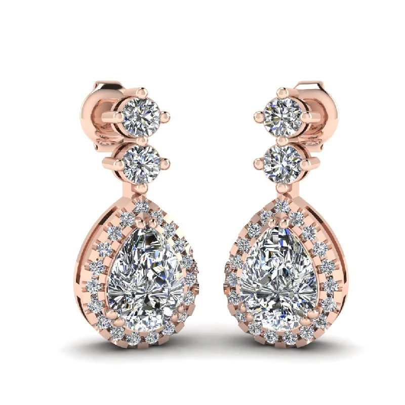 Multi-Tone Earrings-1.30 Carat Pear Shape Halo Lab Grown Diamond Drop Earrings E1PSD