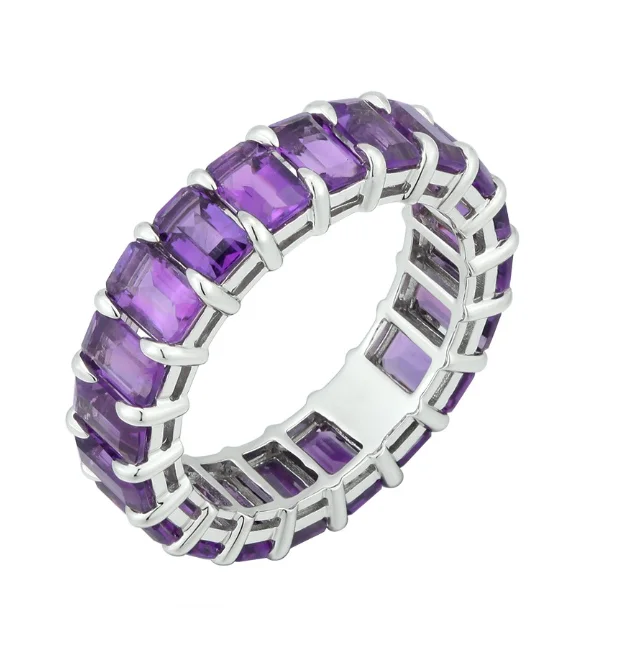 Elegant Gemstone Wedding Rings-Large Amethyst Eternity Ring