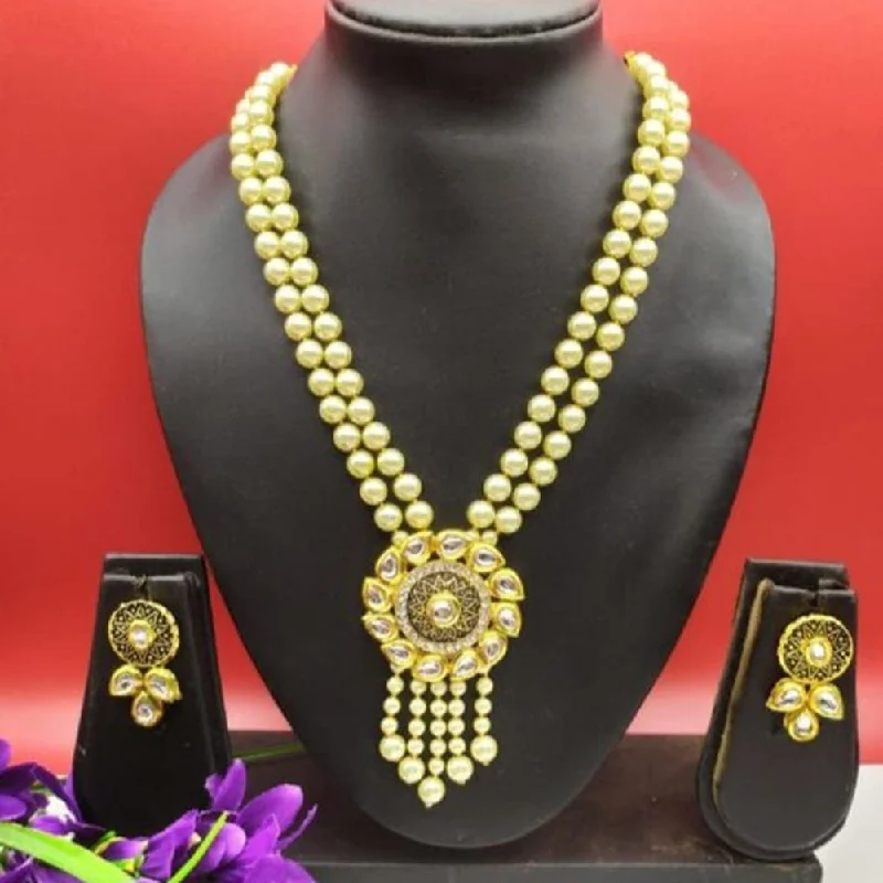 Layered Necklaces for Women-Palak Art Gold Plated Pearl Long Necklace Set