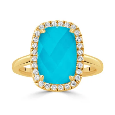 Sapphire Diamond Rings-18K Gold Turquoise Diamond Ring