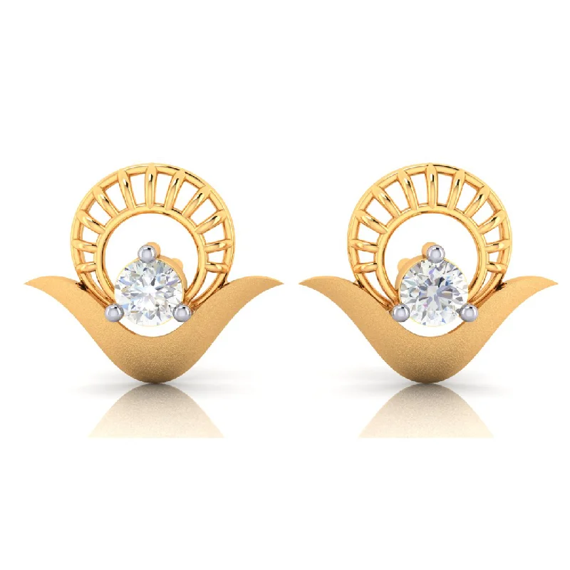 Large Drop Earrings-14k Double Circle Gold Earrings With American Diamonds