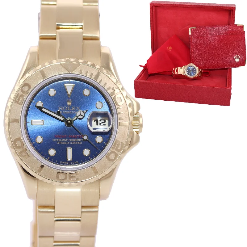 Luxury Men’s Watches with Diamond Detailing-Yellow GOLD Ladies Rolex Yacht-Master 69628 Blue Dial 29mm Watch Box