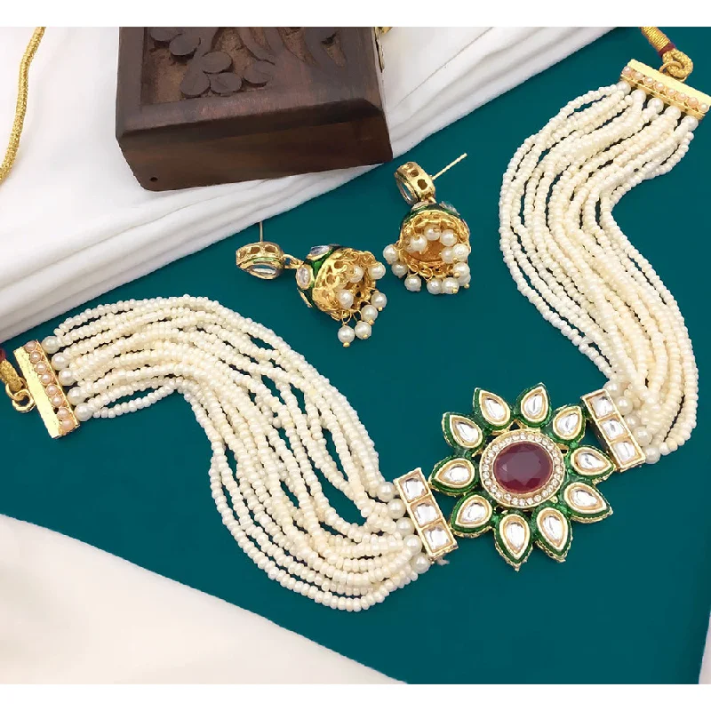 Customizable Necklaces for Bridesmaids-Shree Jai Sai Art Kundan Stone Choker Necklace Set