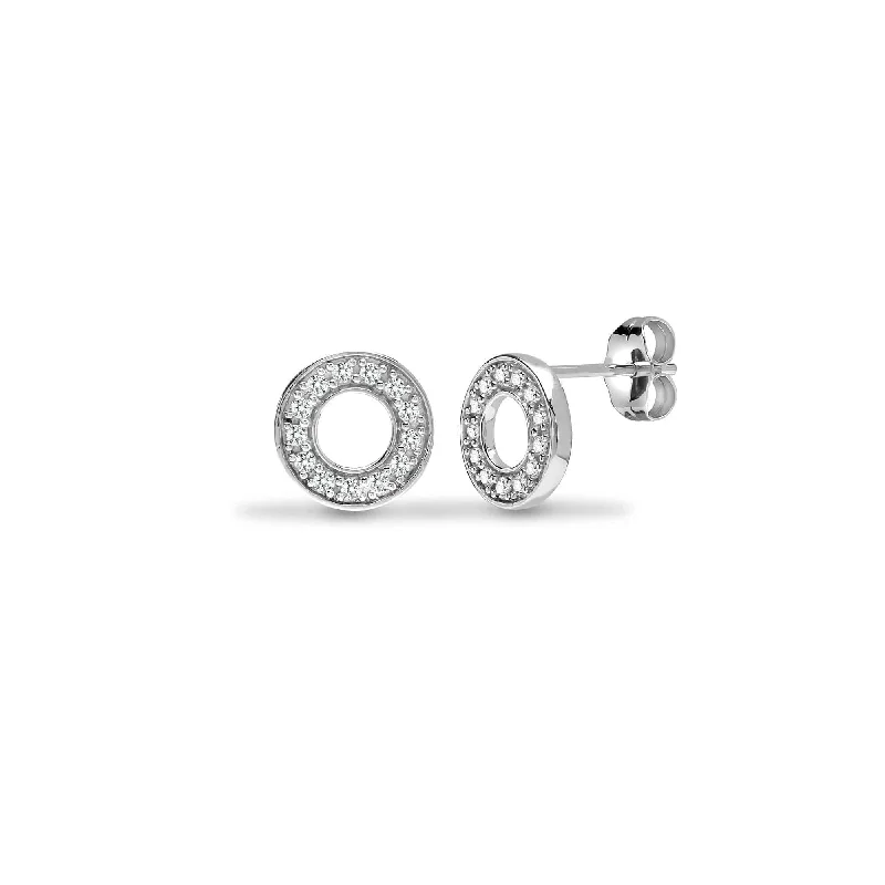 Summer Earrings for Women-DIAMOND CIRCLE STUD EARRINGS IN 9K WHITE GOLD