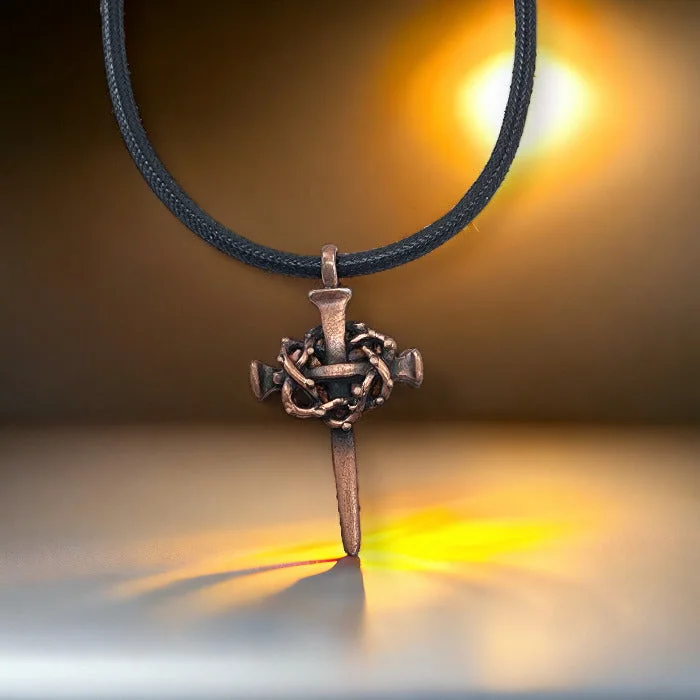 Double Layer Necklaces-Nail Crown Cross Necklace Copper