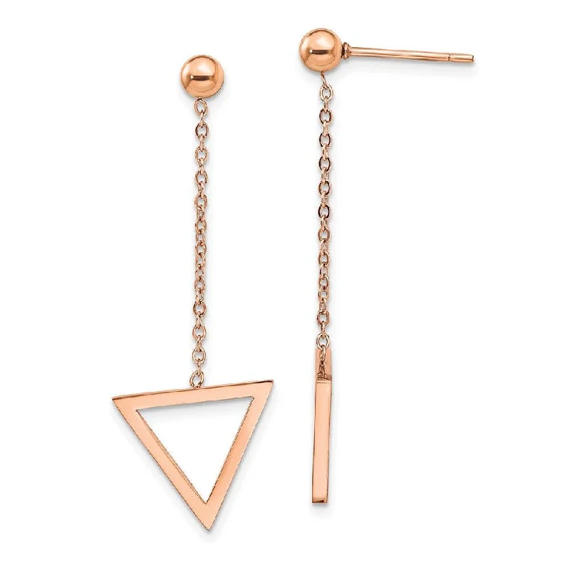 Gold Plated Dangle Earrings-Stainless Steel Polished Rose IP-plated Triangle Post Dangle Earrings