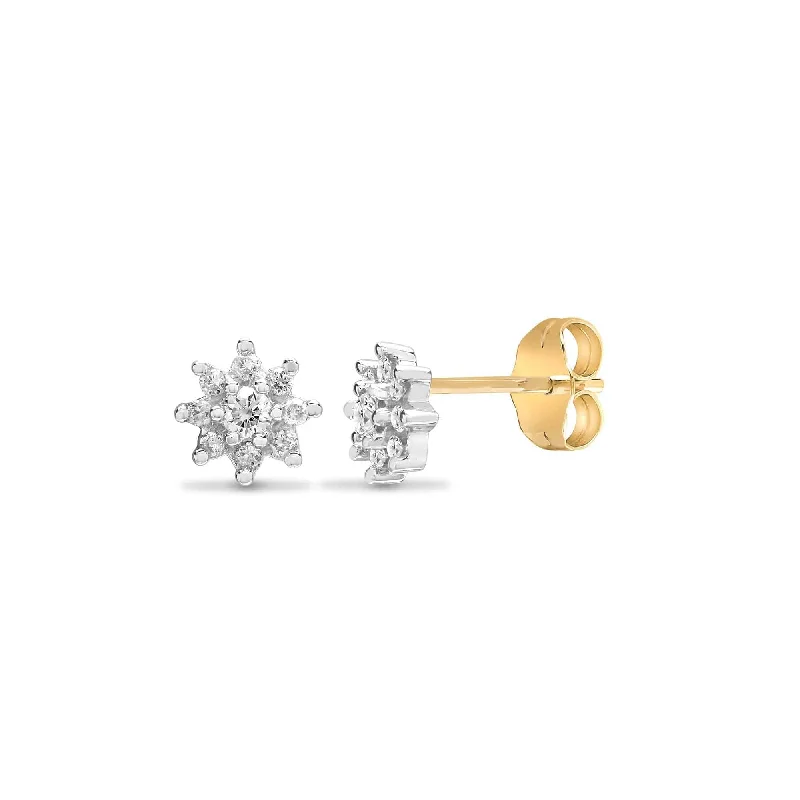 Minimalist Earrings for Work-DIAMOND CLUSTER STUD EARRINGS IN 9K YELLOW GOLD