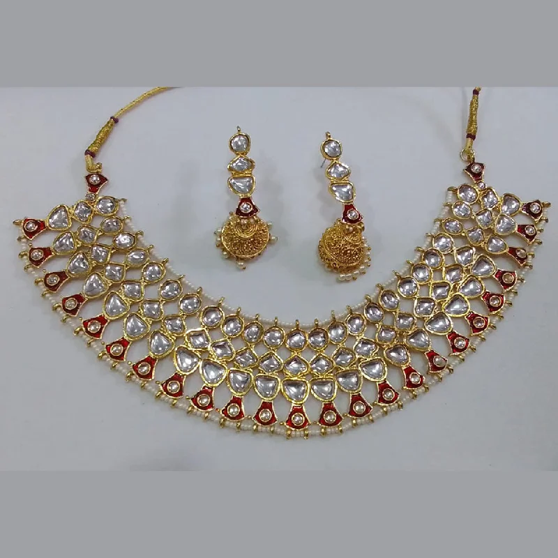 Elegant Black Necklaces-Midas Touch Gold Plated Kundan Stone Necklace Set