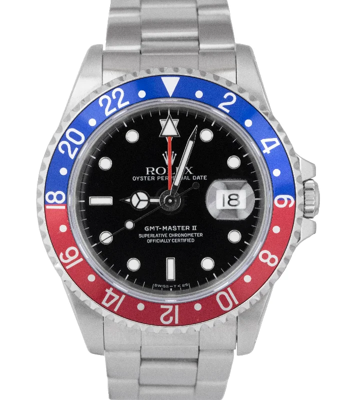 Trendy Smart Watches for Teens-Rolex GMT-Master II 40mm PEPSI Stainless Steel Black Automatic Watch 16710 B