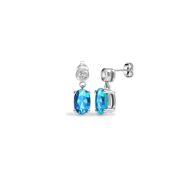 Classic Hoop Earrings-AQUAMARINE DROP EARRINGS IN 9K WHITE GOLD