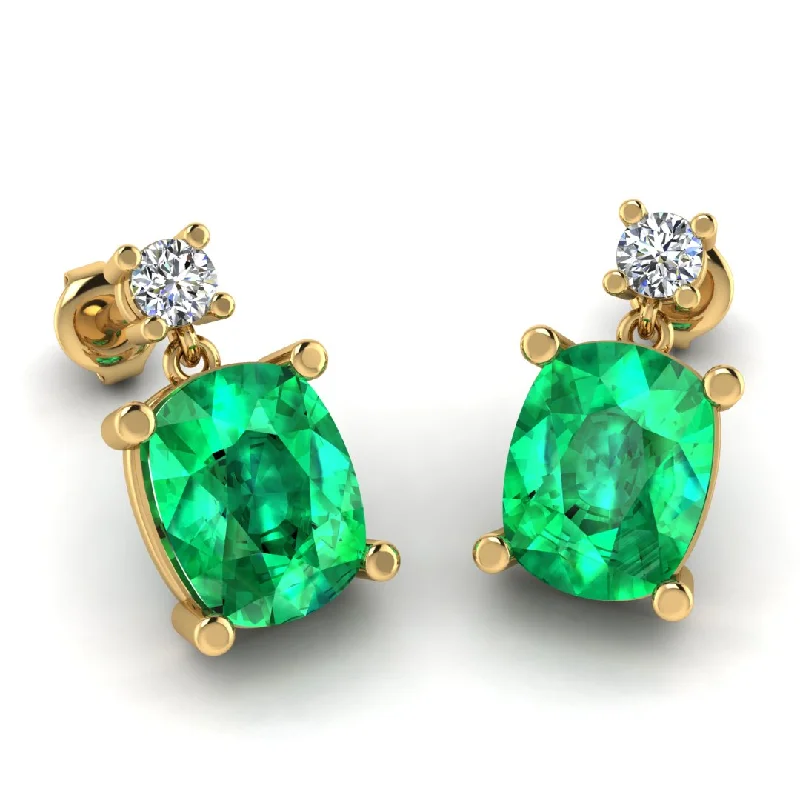 Black Pearl Earrings-Cushion Shape Emerald Lab Grown Diamond Drop Earrings EDCCE