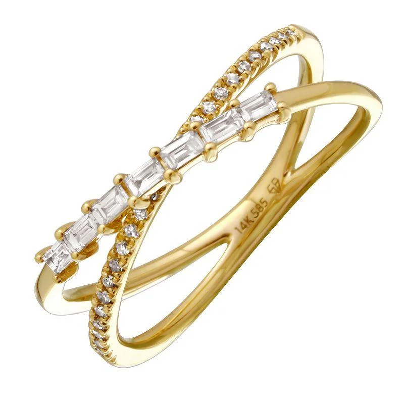 Vintage Gold Rings-Baguette & Diamond Crossed Ring