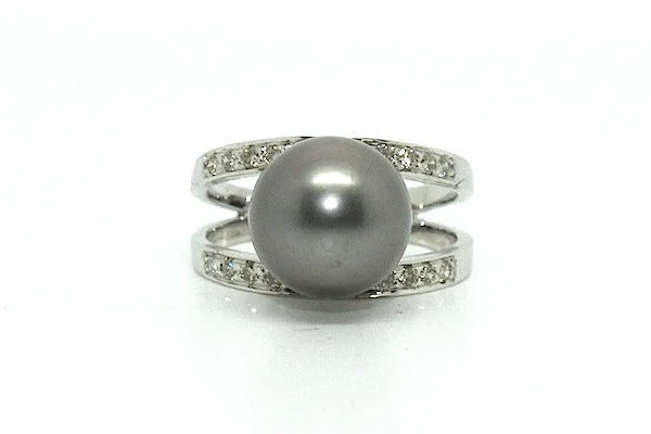 Dainty Engagement Rings-Tahition Pearl & Diamond Parallel Ring Ad No. 0879