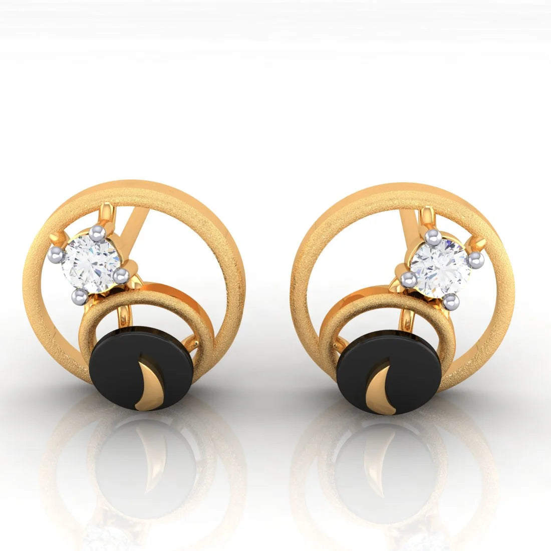 Layered Hoop Earrings-22k (916) Gold Earrings With Orbital Design And Black Meena