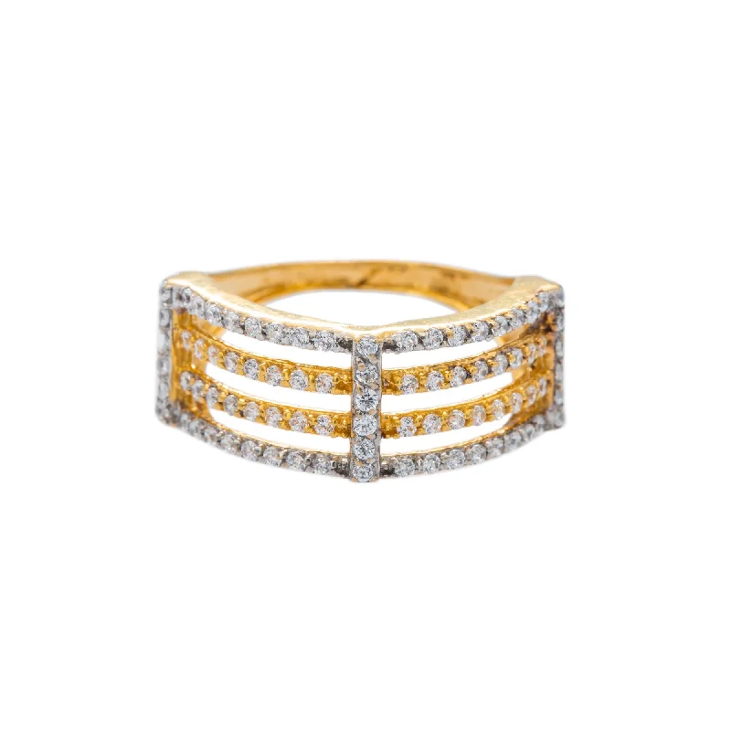 Round Diamond Engagement Rings-22K Yellow Gold CZ Ring W/ Four-Split Shank