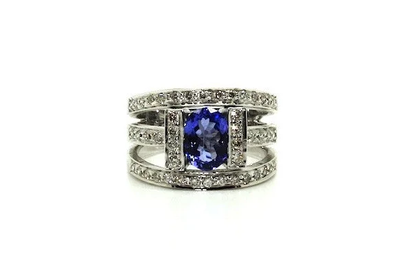 Men's Silver Wedding Bands-Channel Tanzanite And Pave Diamond Ring / Item Code: RNG 21