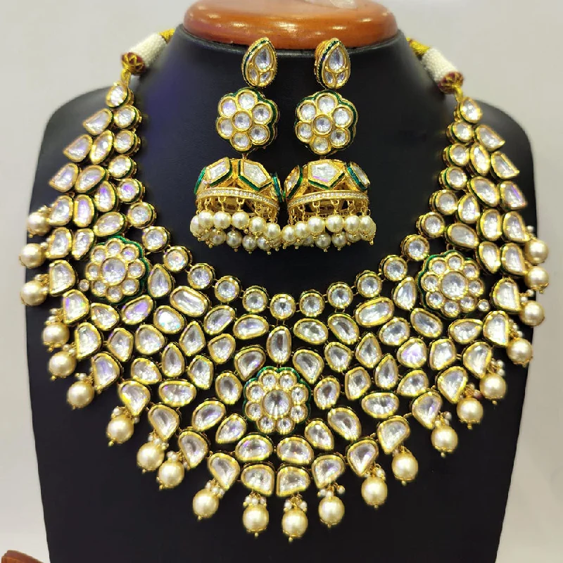 Artistic Necklaces for Women-Jain Jewellers Gold Plated Kundan Necklace Set