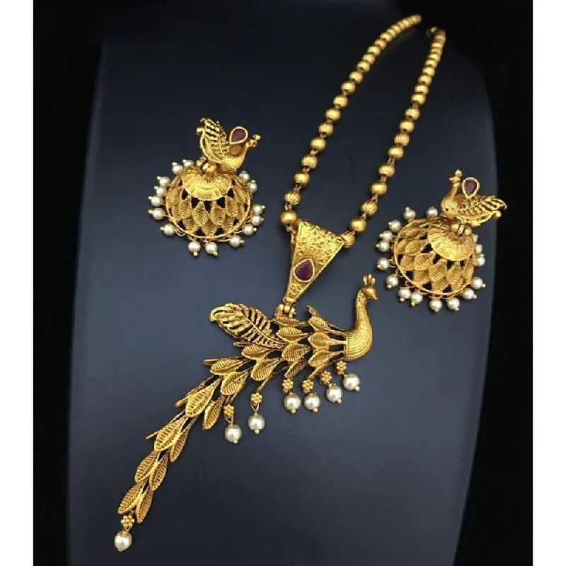 Silver Feather Necklaces-India Art Gold Plated Necklace Set