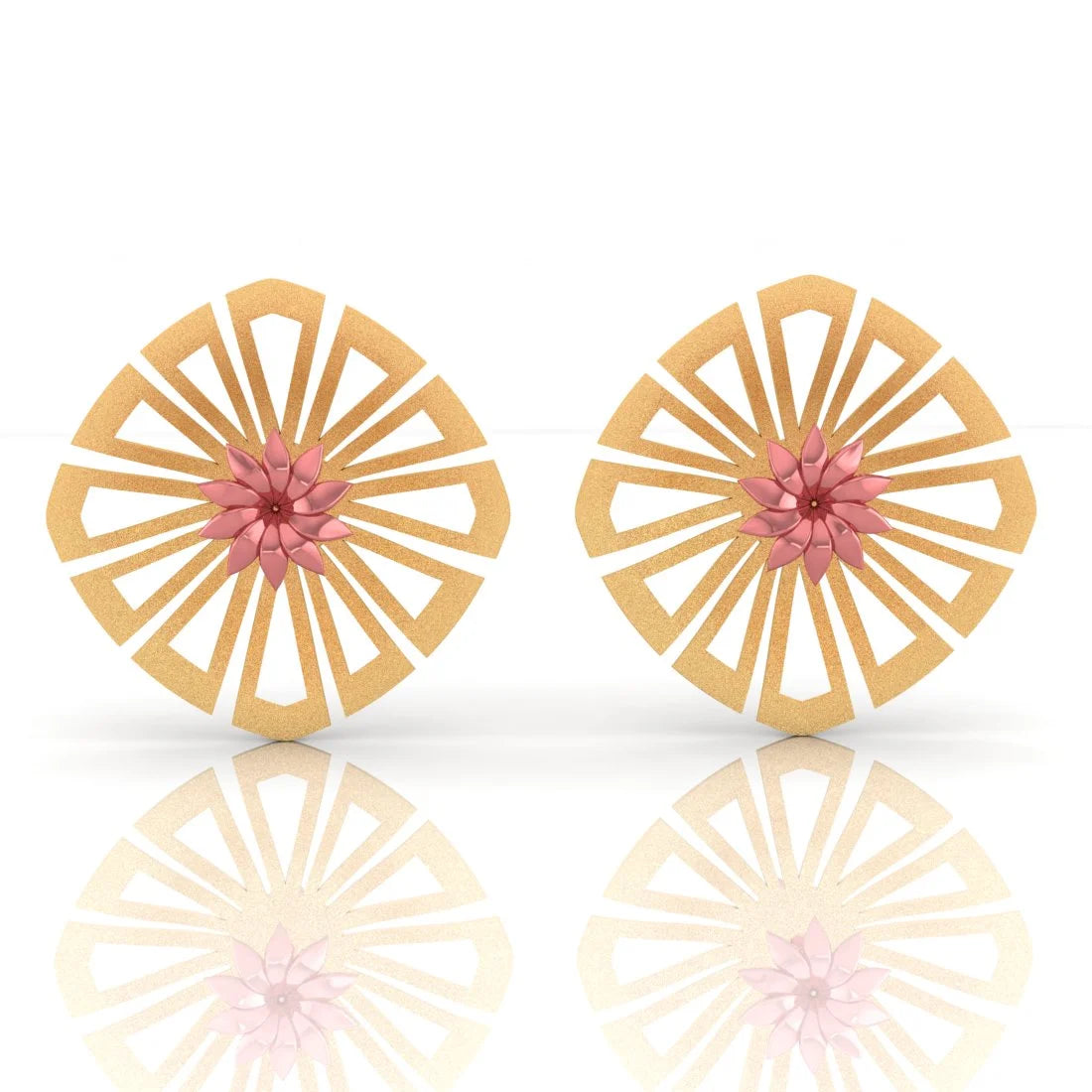 Vintage Pearl Earrings-22KT (916) Yellow Gold Flower Stud Earrings With Cut-out Pattern