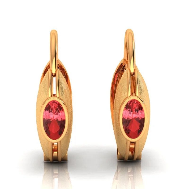 Statement Earrings for Teens-18k Circular Golden Earrings With A Beautiful Red Stone