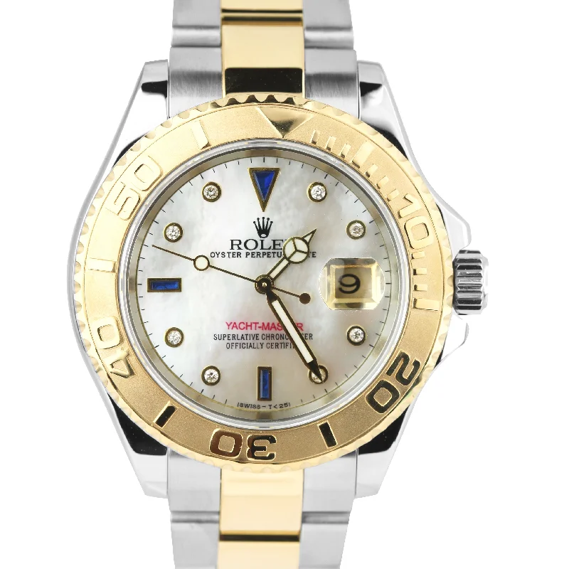 Men’s Sports Watches with GPS-Rolex Yacht-Master 16623 40mm 18K Two Tone Gold Steel Date White MOP SERTI Watch