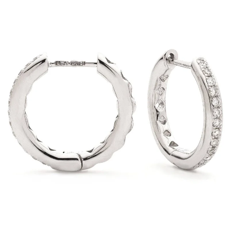 Personalized Jewelry Earrings-DIAMOND GRAIN SETTING HOOP EARRINGS IN 9K WHITE GOLD