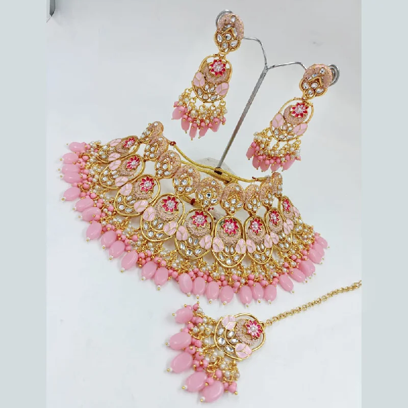 Sparkling Swarovski Necklaces-Kavita Art Gold Plated Kundan And Beads Choker Necklace Set