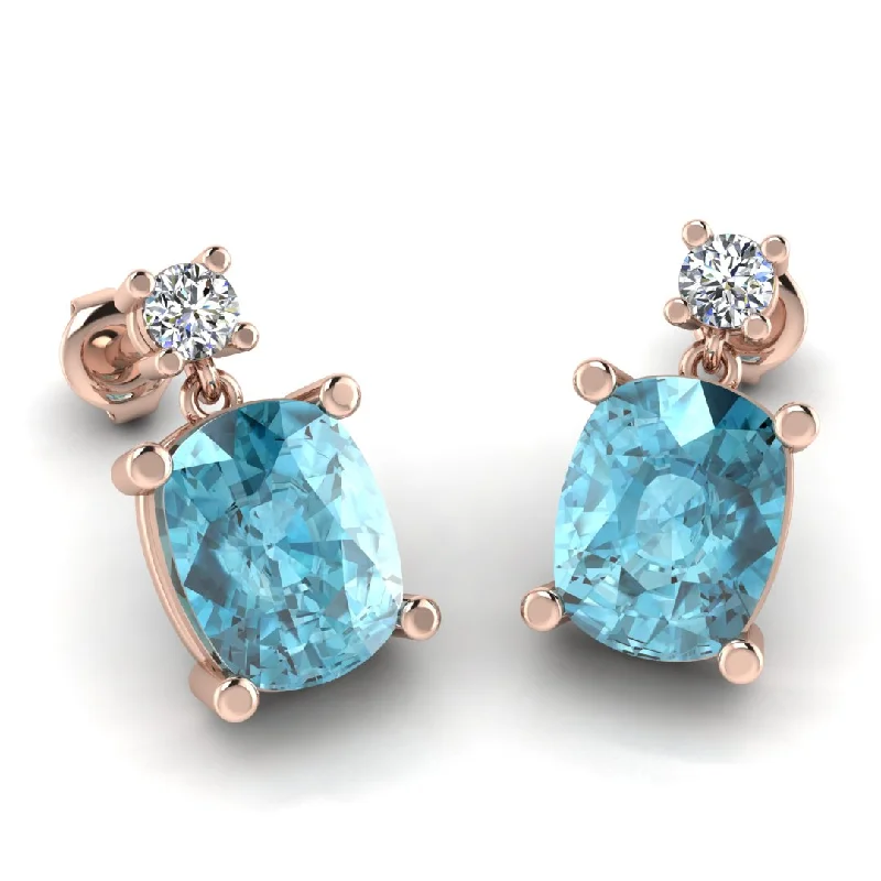 Bridal Jewelry Earrings-Cushion Shape Aquamarine Lab Grown Diamond Drop Earrings EDCCA