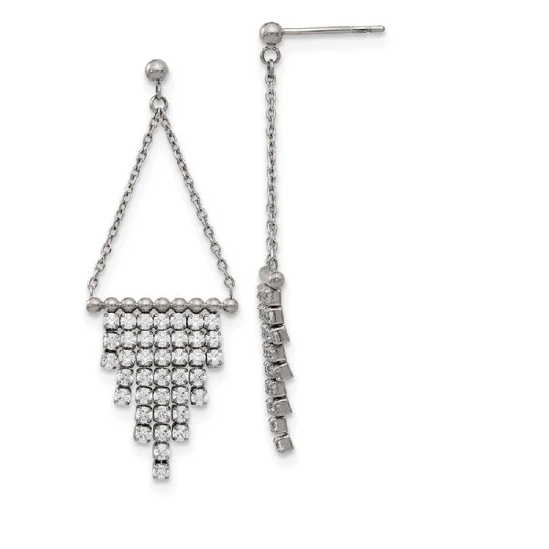 Pearl Drop Earrings-Stainless Steel Polished CZ Dangle Post Earrings