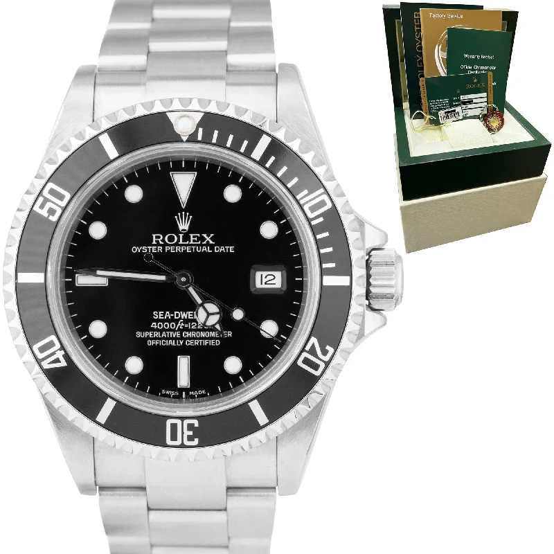 Digital Watches with Bluetooth-2008 Rolex Sea-Dweller 40mm Stainless Steel NO-HOLES CASE Black Watch 16600 B+P