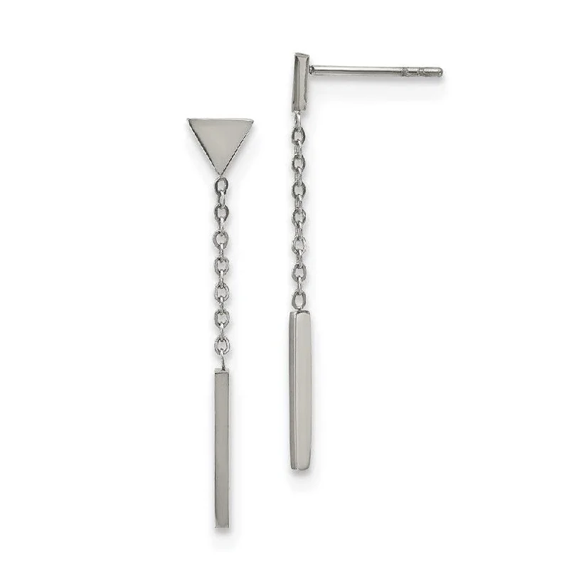 Designer Earrings Online-Stainless Steel Polished Dangle Bar Triangle Post Earrings