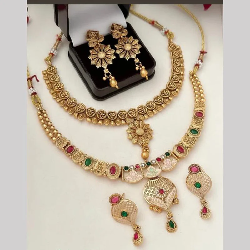 Vintage Pearl Necklaces-FS Collection Gold Plated Pota Stone Necklace Combo