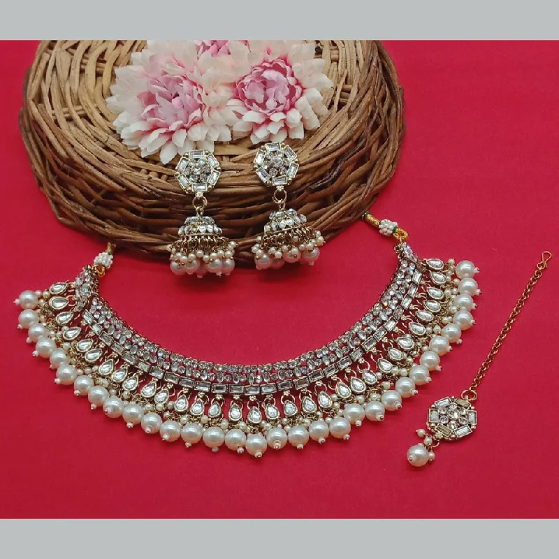 Beautiful Gold Chain Necklaces-Sai Fashion Gold Plated Kundan And Beads Necklace Set