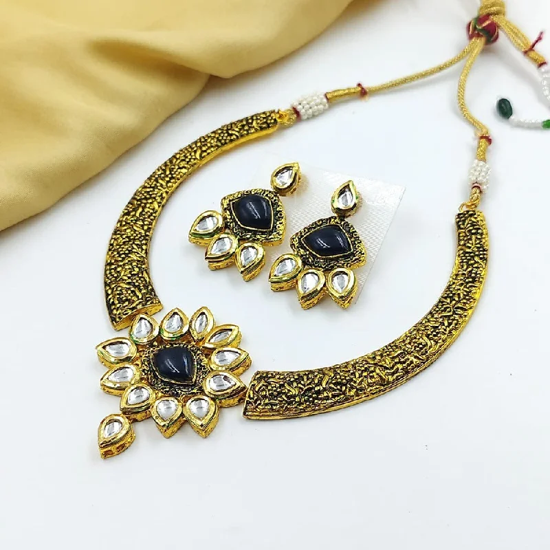 Rose Gold Necklaces for Women-Akruti Collection Gold Plated Kundan Stone Necklace Set