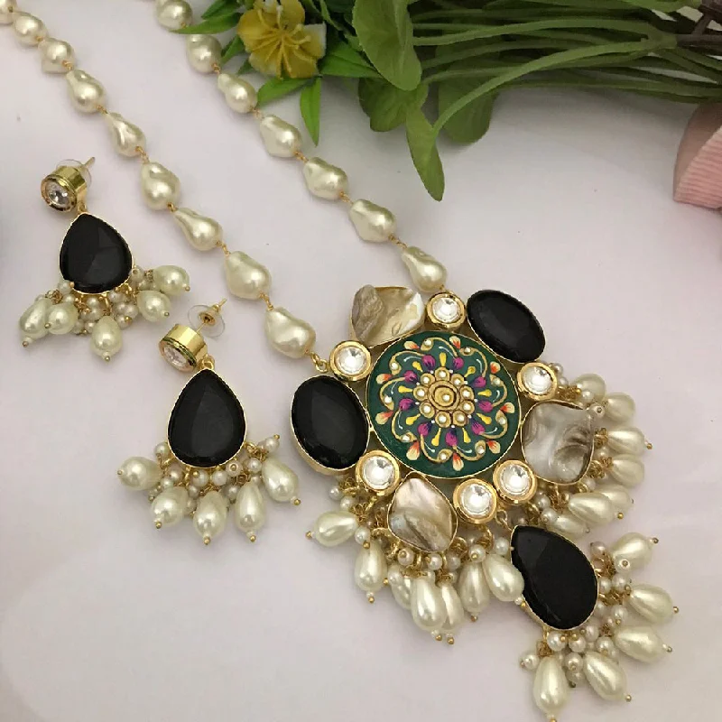 Bohemian Gemstone Necklaces-FS Collection Gold Plated Mother Of Pearls Necklace Set